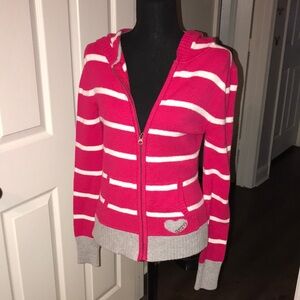 🖤AEROPOSTALE 2009 VINTAGE PINK/WHT/GREY HOODED JACKET SIZE L🖤